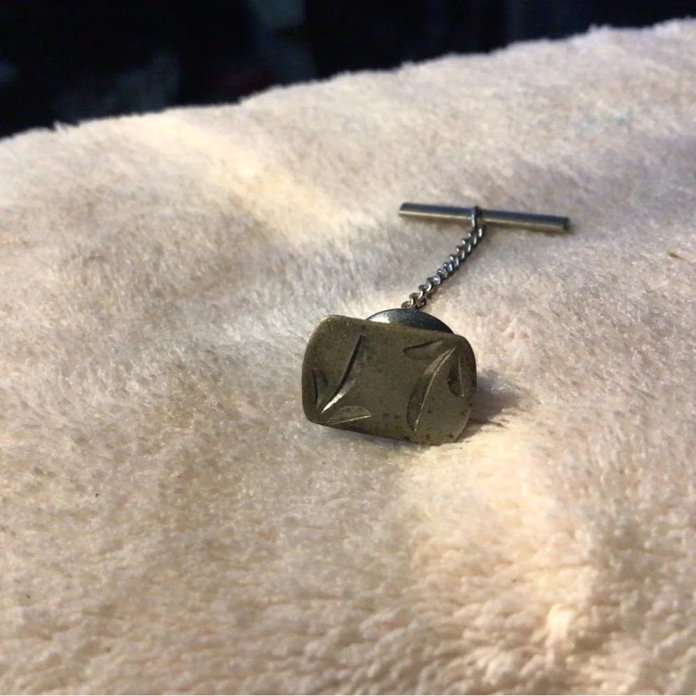 Silver-Tone Rectangular Cuff Link with Subtle Cut Detail
